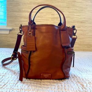 Fossil Cognac Leather Tote with Strap
